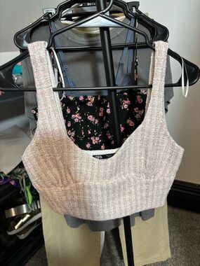 Zara Light Pink Tweed Cropped Camisole